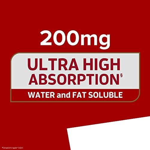 200mg ultra high absorption, water and fat soluble supplement label.