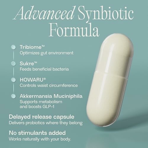 Advanced Synbiotic Formula capsule with benefits listed.