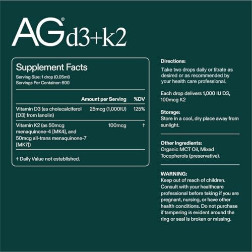AG d3+k2 supplement facts and directions.