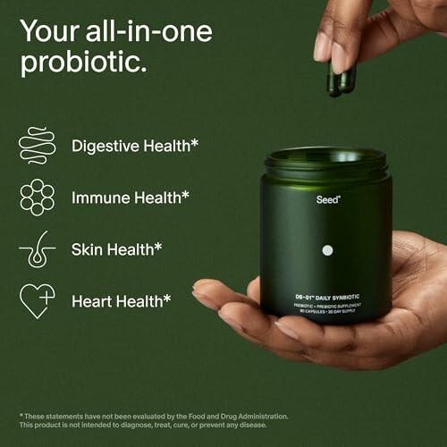 Probiotic supplement for digestive, immune, skin, and heart health.