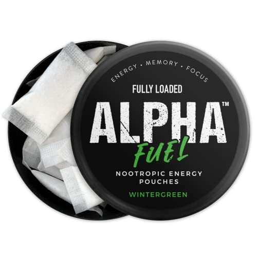 Alpha Fuel nootropic energy pouches in wintergreen flavor.