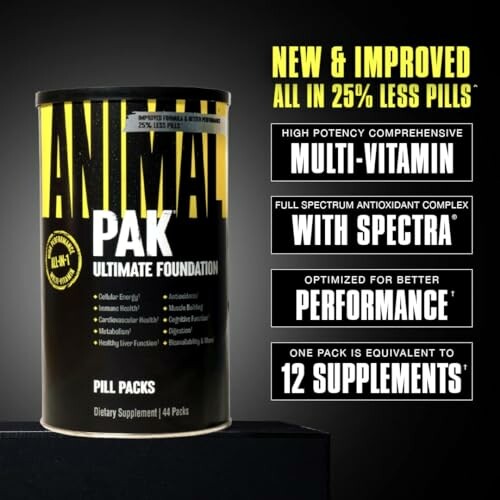Animal Pak multivitamin supplement with improved formula.