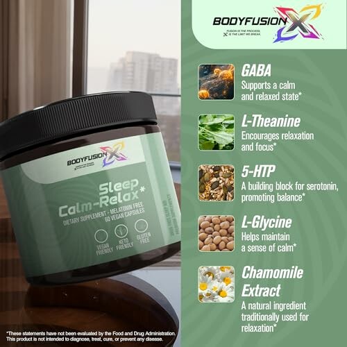 BodyFusion Sleep Relax supplement with ingredients list.