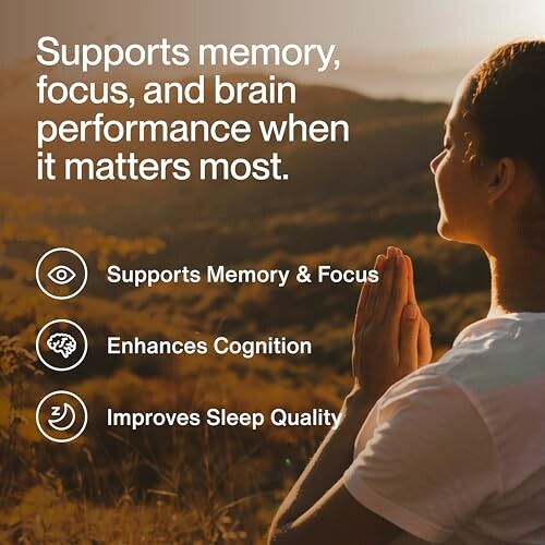 Person meditating with text on memory and brain performance benefits.