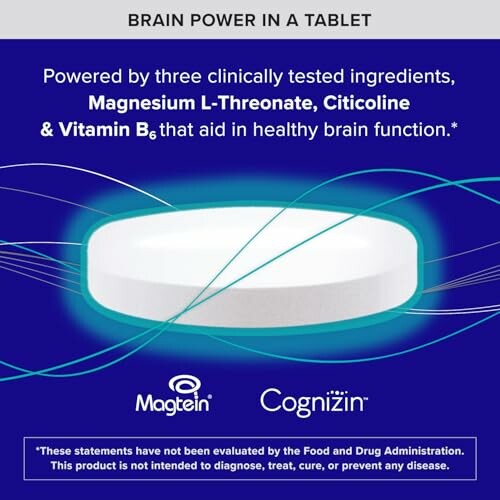 Supplement tablet for brain health with Magnesium L-Threonate, Citicoline, and Vitamin B6.