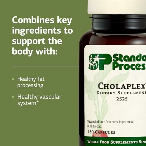 Cholaplex dietary supplement bottle with health benefits listed.