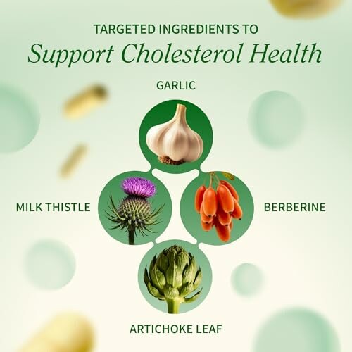 Four ingredients for cholesterol health: garlic, milk thistle, berberine, artichoke leaf.