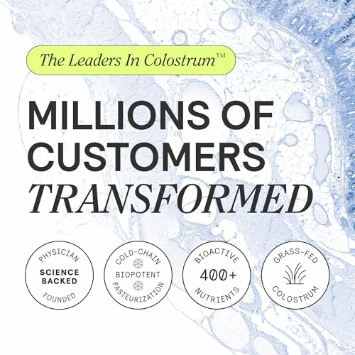 Colostrum promotion highlighting customer transformation and benefits.