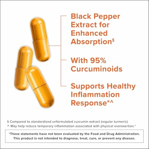 Curcumin capsules with black pepper extract for absorption and inflammation support.