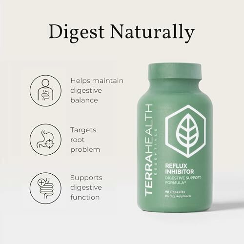 Digestive support supplement bottle with benefits listed.