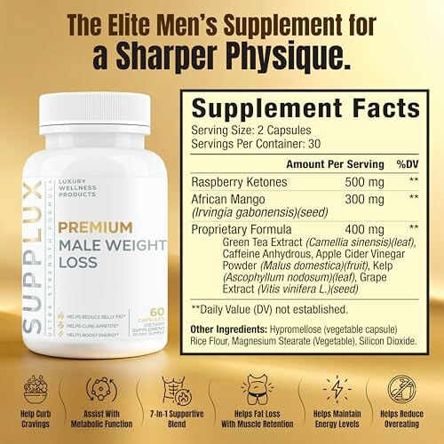 Elite Men's Supplement for Weight Loss with Supplement Facts