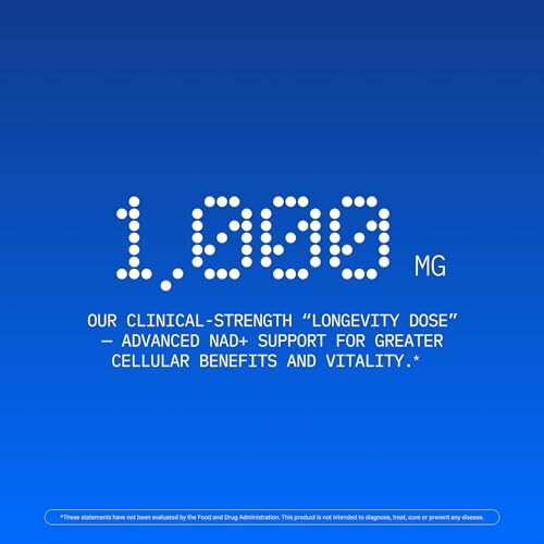 Text displaying 1,000 MG and clinical-strength longevity dose description.