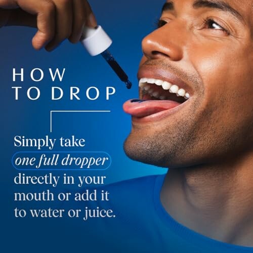 Man using a dropper to take a liquid supplement.