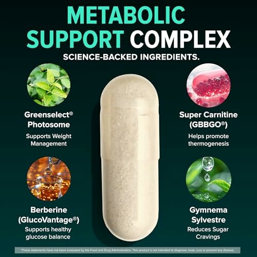 Metabolic Support Complex with science-backed ingredients including Greenselect Phytosome, Super Carnitine, Berberine, and Gymnema Sylvestre.