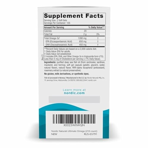 Nordic Naturals Ultimate Omega supplement facts label.