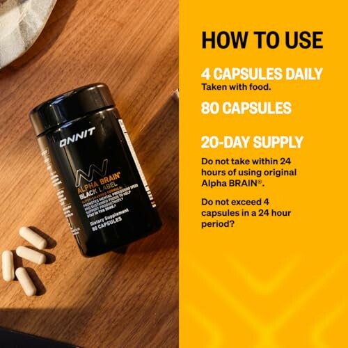 Onnit Alpha Brain supplement instructions on dosage and usage.