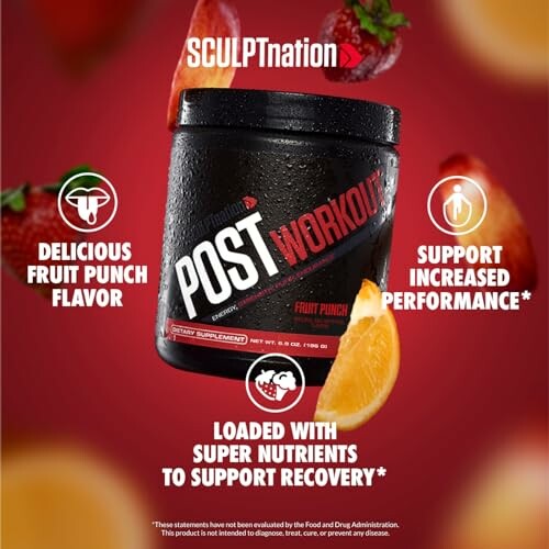SculptNation Post Workout supplement with fruit punch flavor, supporting performance and recovery.