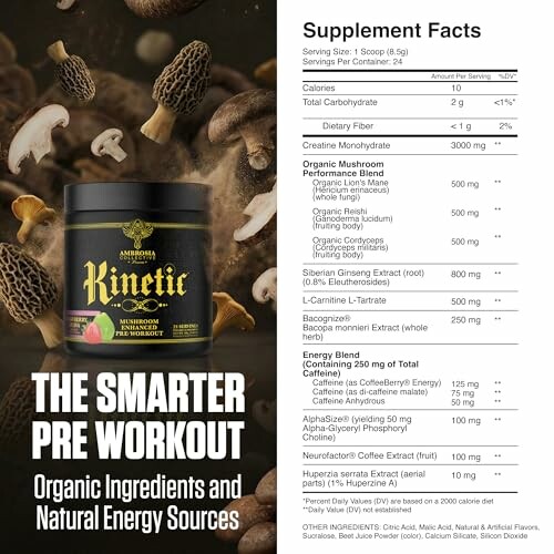 Kinetic pre-workout supplement with organic ingredients and natural energy sources.