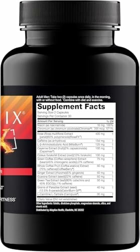 Back of Nugenix Thermo-X supplement bottle showing supplement facts and dosage instructions.