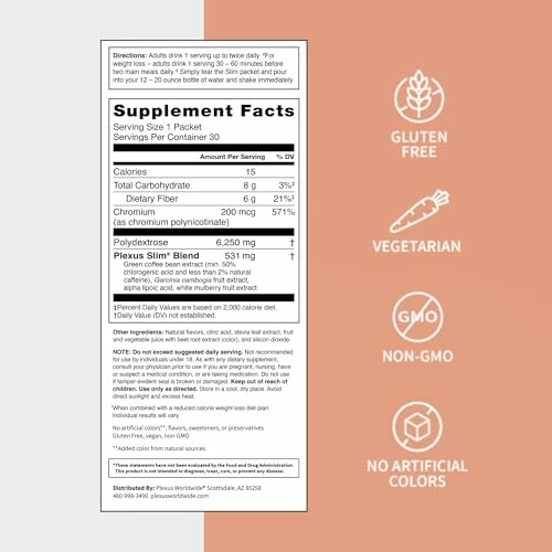 Supplement facts with gluten-free, vegetarian, non-GMO, and no artificial colors labels.
