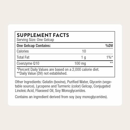 Supplement facts label for a gelcap with Coenzyme Q10.