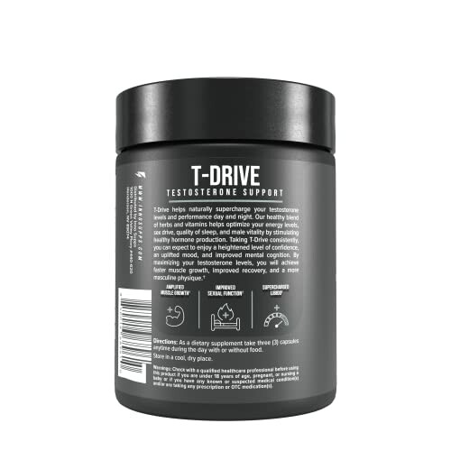T-Drive testosterone support supplement bottle.