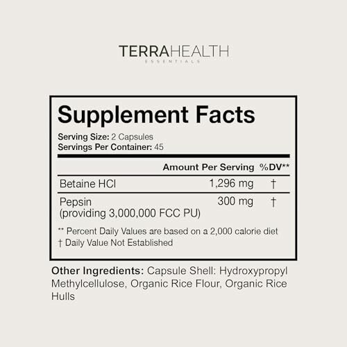 TerraHealth supplement facts label showing ingredients and serving size.