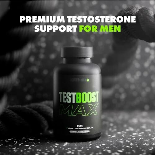 Testosterone support supplement bottle with ropes in the background.