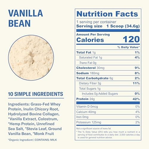 Vanilla bean protein powder nutrition facts and ingredients.